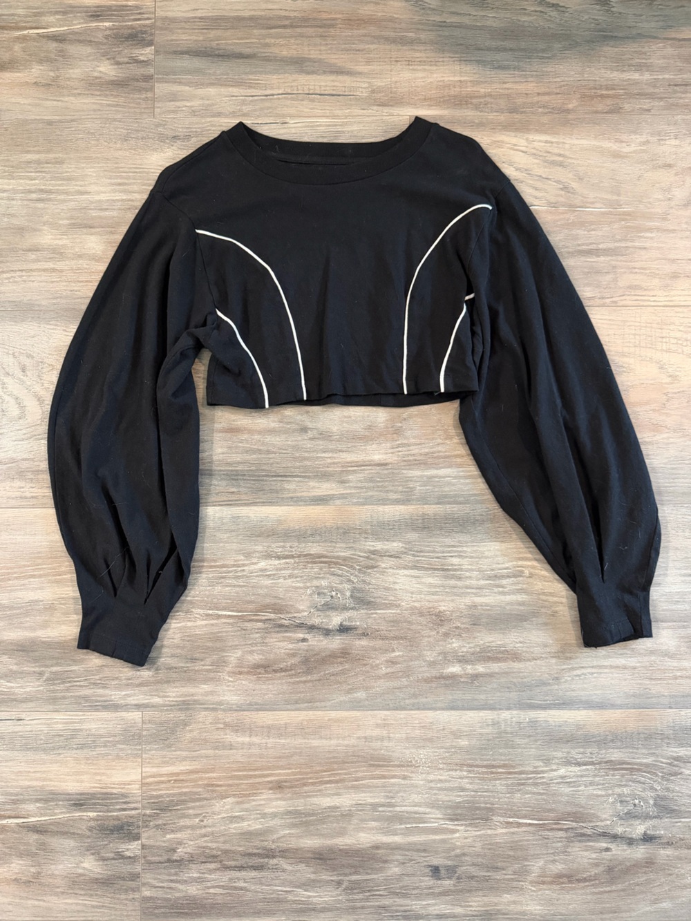 Urban Outfitters Black Cropped Long Sleeve Top with White Piping
